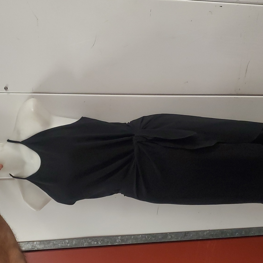Aritzia Wilfred Black Sleeveless Midi Dress Size S Faux wrap Tie dress